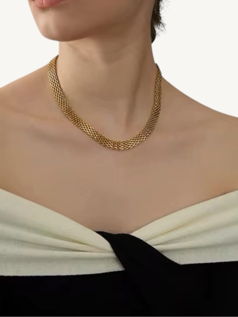 Wide Woven Chain Necklace 18K Gold or Platinum PVD Stainless Steel